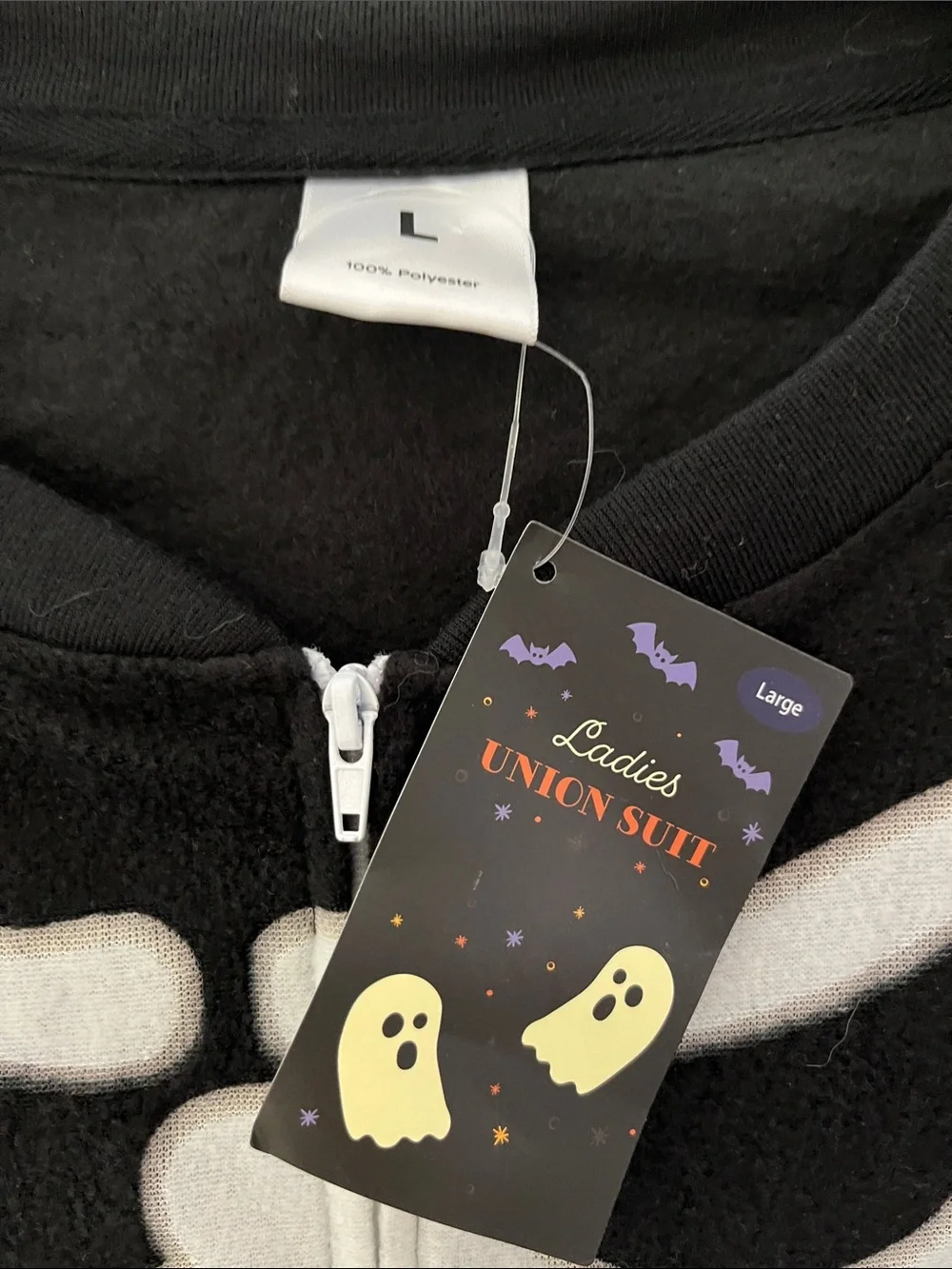 Black Skeleton Micro Fleece Onesie Pajamas with White Bones NWT